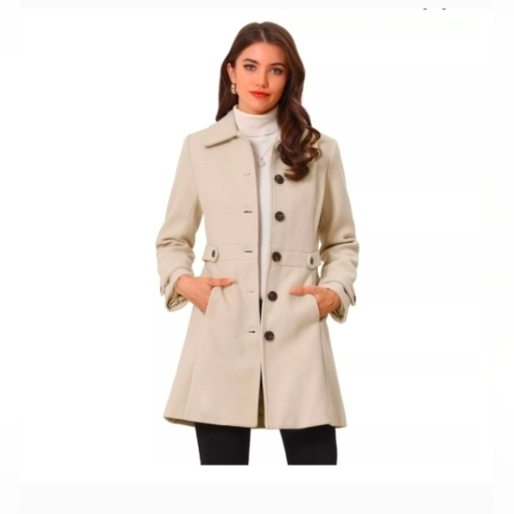 Allegra K Women's Classic Single Breasted Winter Long Trenchcoat with Pockets